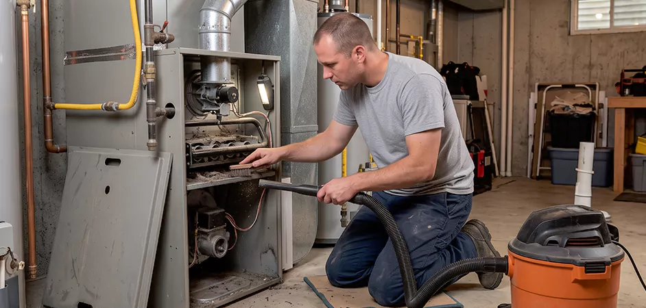 Burner and Heater Compartment Lint Removal in Longview